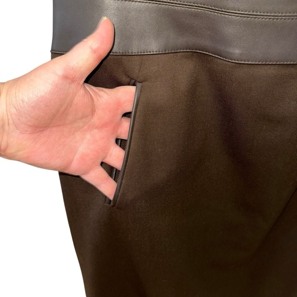 Lafayette 148 New York Brown Wool & Leather Sleeveless Fit & Flare Midi Dress - Picture 6 of 8